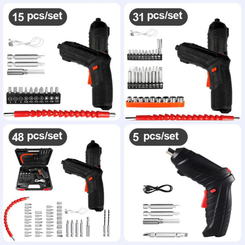 Cordless Rotatable Screwdriver Set - USB Rechargeable Power Tool Kit